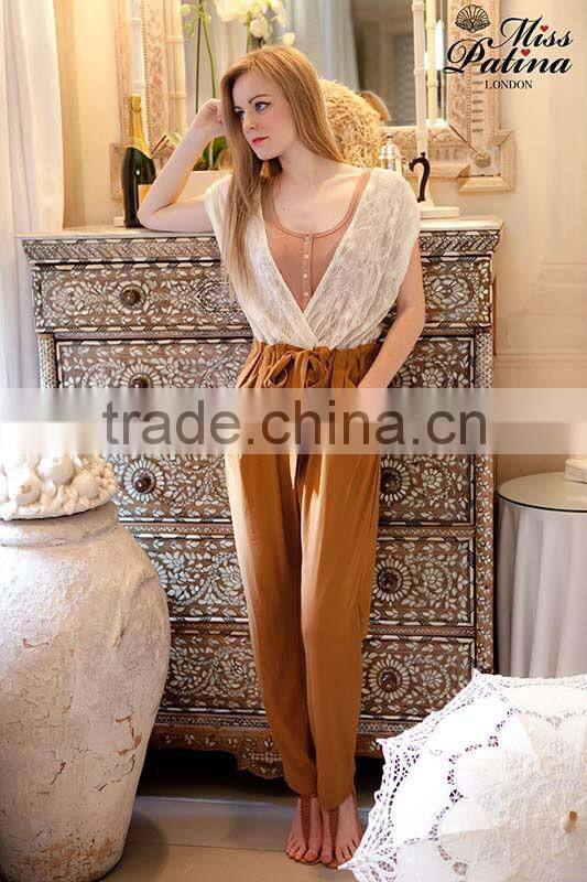 Temperament bud silk splice joint outseam pants
