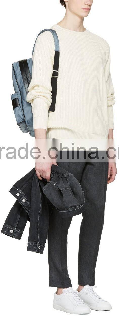 Crew Neck Long Raglan Sleeve Ribbed Cotton Jersey Sweater in Off White for Men