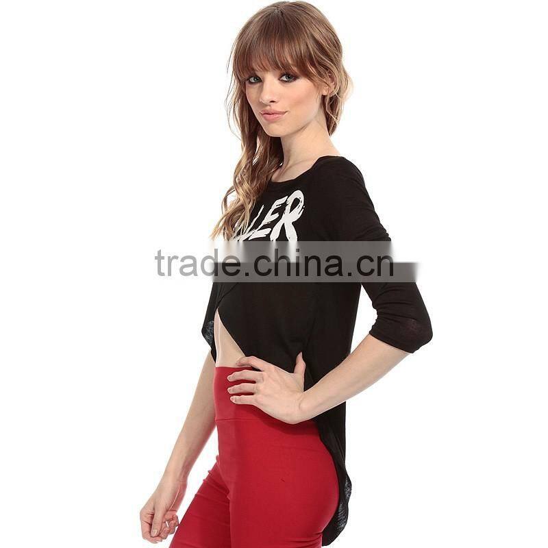 Women's front cross swallow tail 3/4 sleeve crop top t-shirt clothing