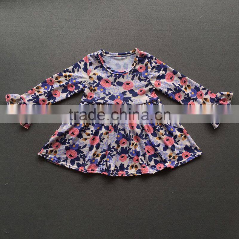 Wholesale Little Girls Frock Design Cotton Dress Long Icing Ruffle Sleeves Fall Clothes For Kids