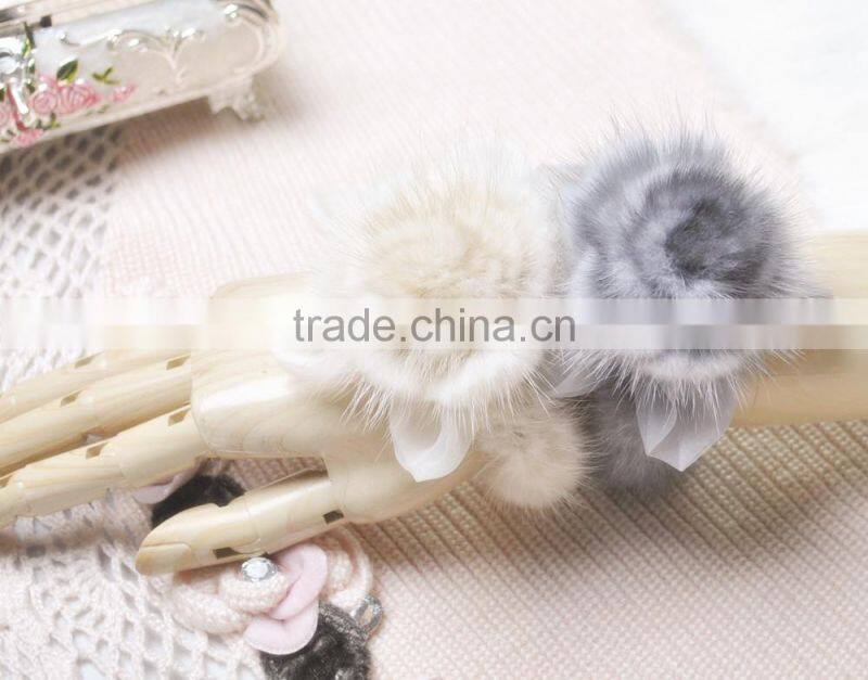 YR384 women real mink fur flower accessory snood