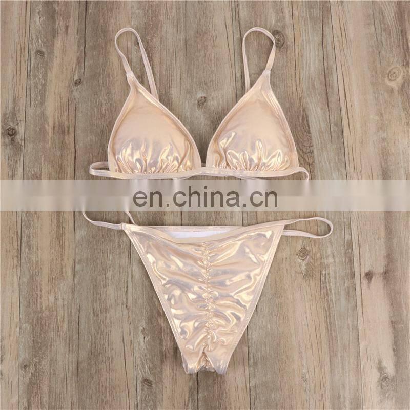 New Gold-stamped Bikini Sexy Pure-color Lady's Split Swimming Suit with Brassiere Cushion