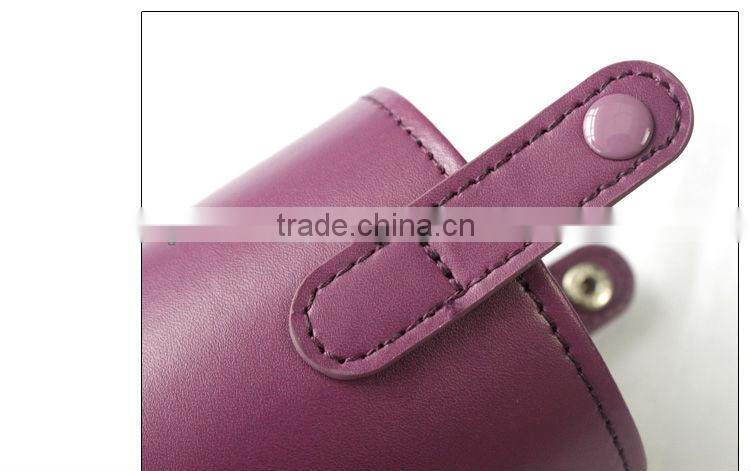 2 colors round leather case makeup brush set holder