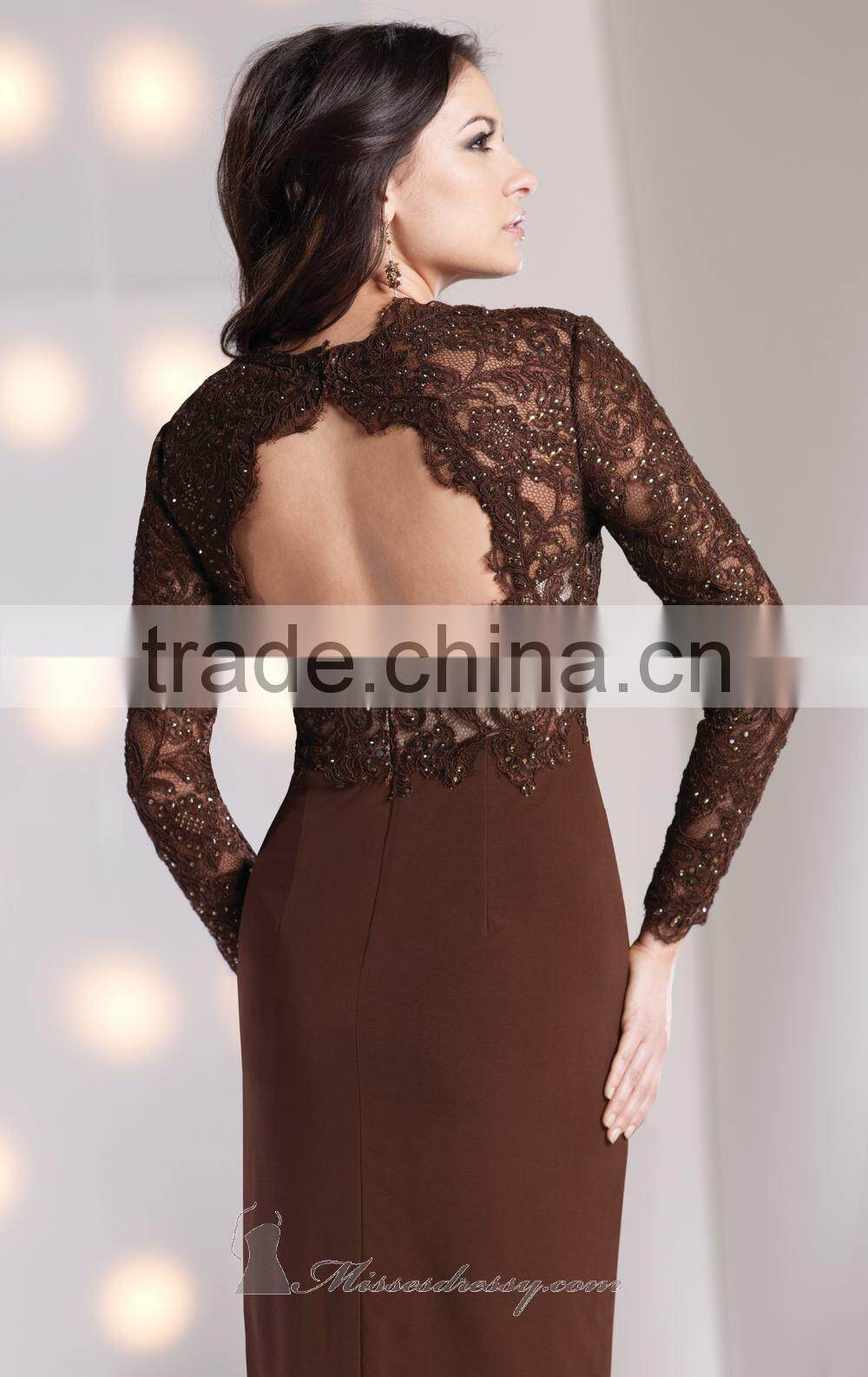 Beautiful Chiffon Mother of the Bride Dress with Long Sleeve Jacket and Lace High Quality Backless Mother of the Bride Dress