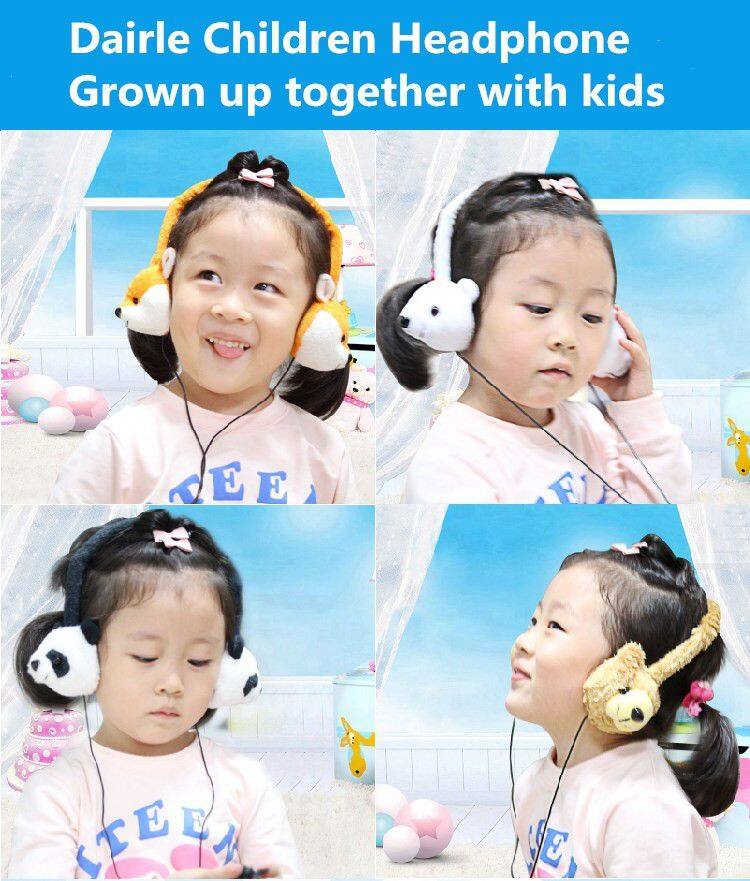 Factory price wired stereo cartoon plush children panda headband headphone