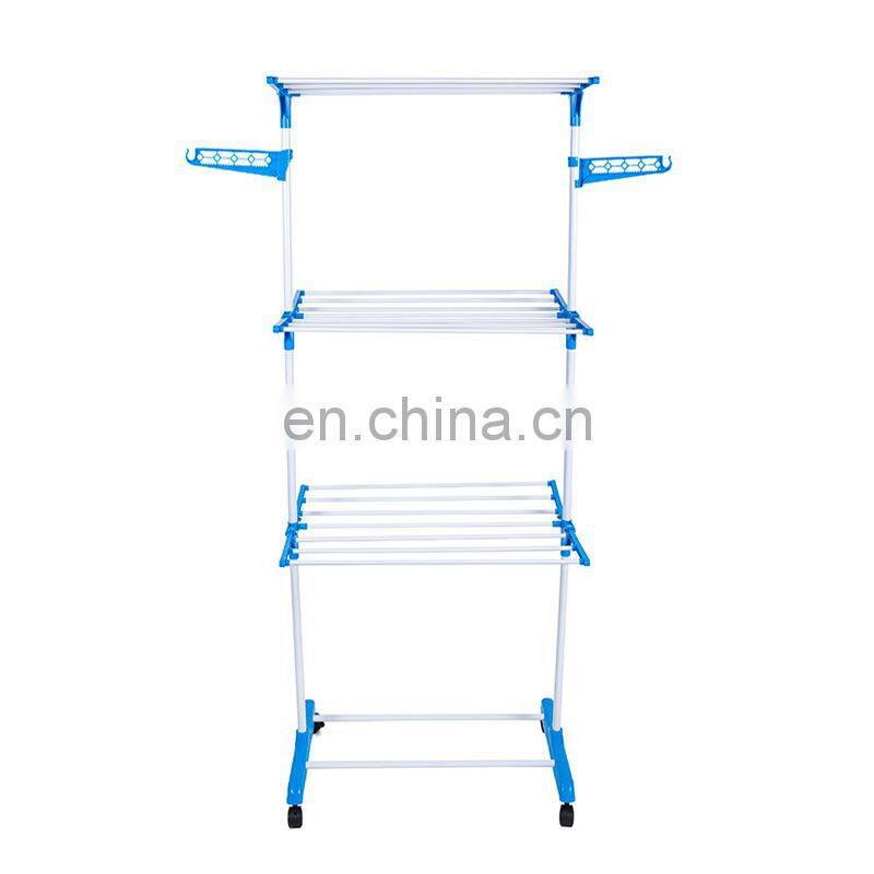 3 Tier Rolling Clothes Drying Rack Adjustable Laundry Rack with Foldable Wings Shape household hangers