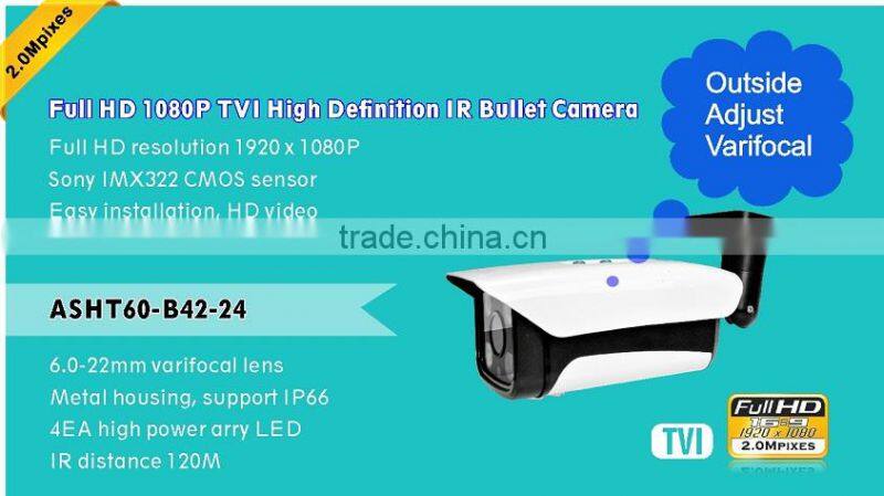 Full HD 1080P Sony CMOS TVI 2MP varifocal outside adjust lens lens IR Bullet CCTV Camera
