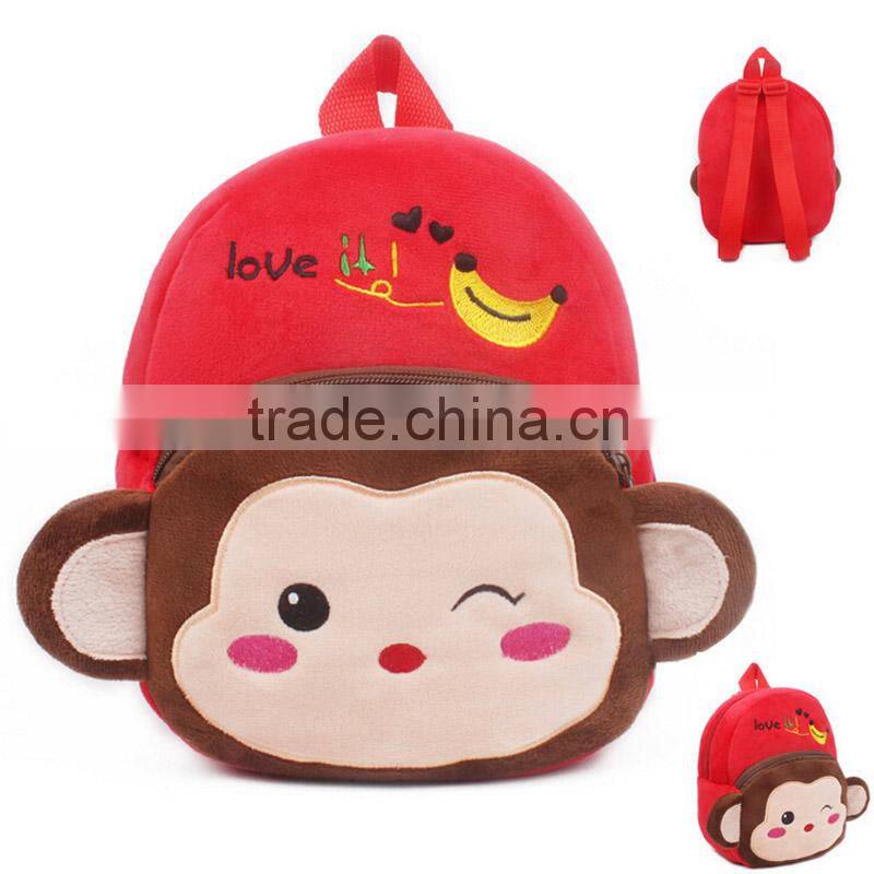 Soft fleece plush kids animal bags baby cute school bag monkey baby backpack cute animal