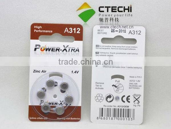 1.4V A13 Zinc-air button battery in Blister Card for hearing aid