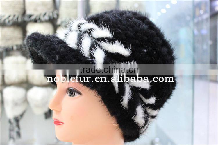 latest design sReal mink fur hat knitted winter headwear with lined
