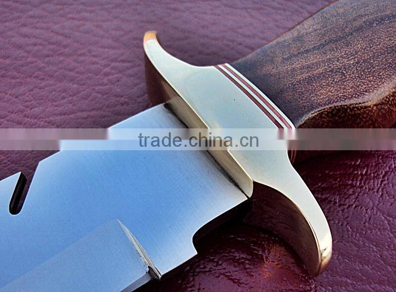 Bowie Hunting custom handmade stainless steel 15 inch Hunting knife Solid walnut wood Handle and Brass Thumb Guard / Clip