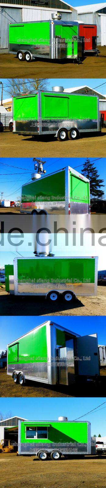 Green Biaxial food truckMobile Kitchen Tail Gate Food Vending Concession Trailer
