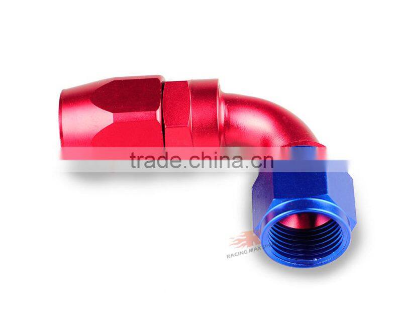 Aluminum oil cooler fitting 90 degree resuable hose end fuel line hose end fitting adaptor cutter shape blue and red 40-090-10