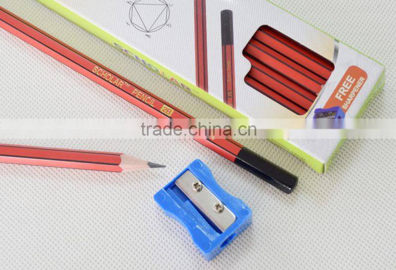 Striped Wooden 2B Pencil with Eraser, 2B Exam Pencil with Free Sharpener