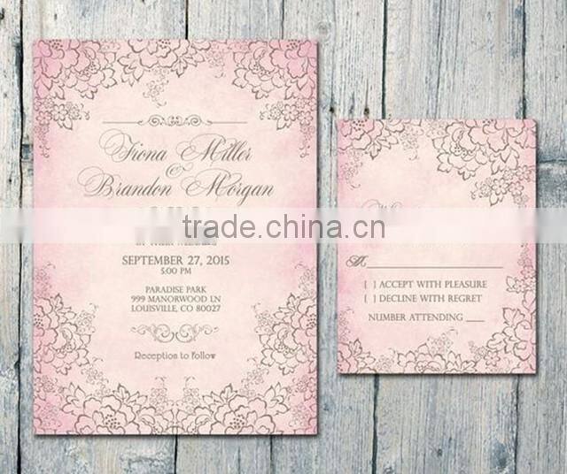 Hot sale charming romantic purple wedding invitations with rose pattern