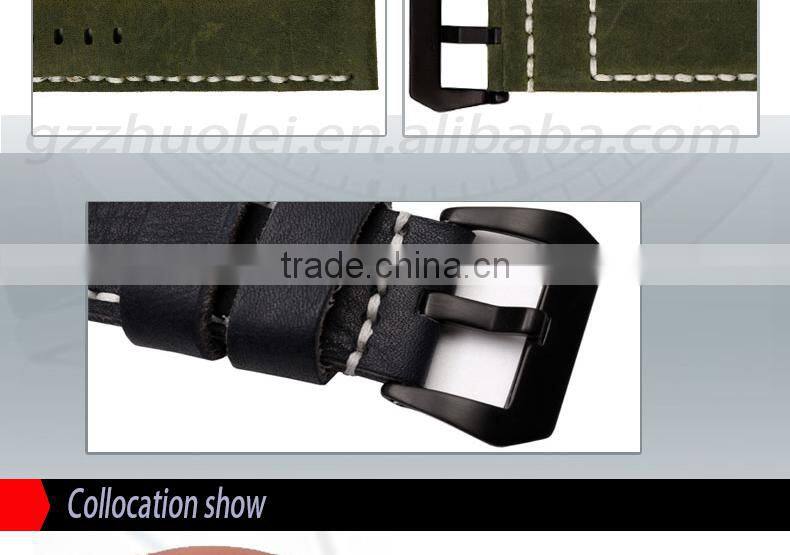 2015 New Style 22|24|26mm 100% handstitch Black Red Grey Armyeather watch strap wholesale 3pcs