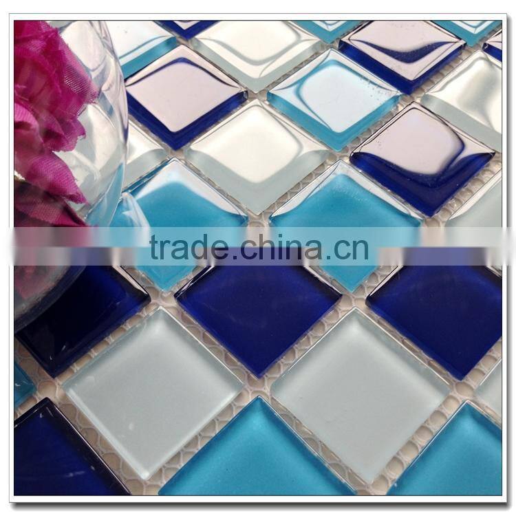 irregular shape blue color washroom material crystal glass tile