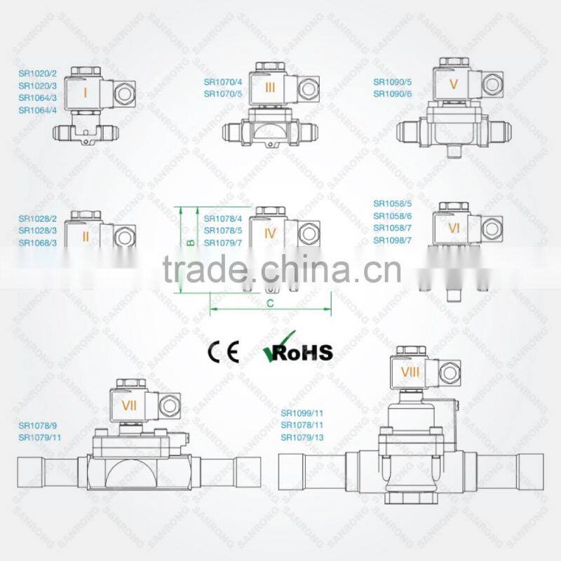 1078/9 1079/11 Diaphragm Solenoid Valve for Liquid Suction Line, Welding Solenoid Valve with 1-1/8 1-3/8 ODF Solder