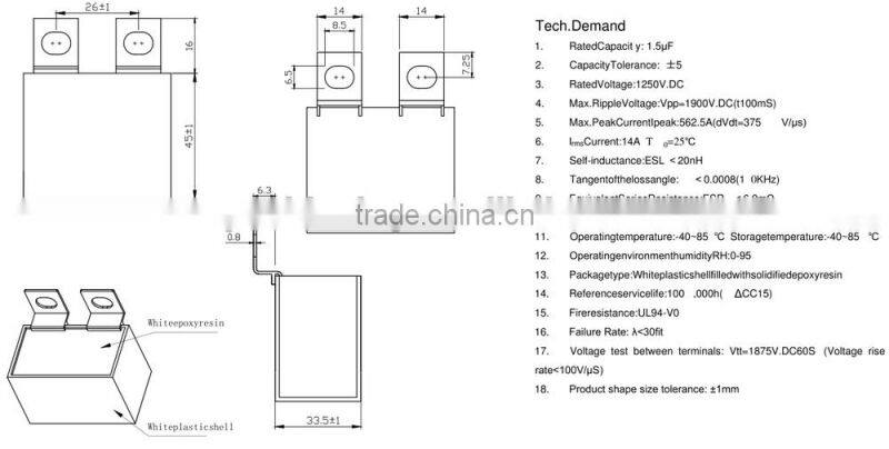 White plastic shell filled with solidified epoxy resin capacitors
