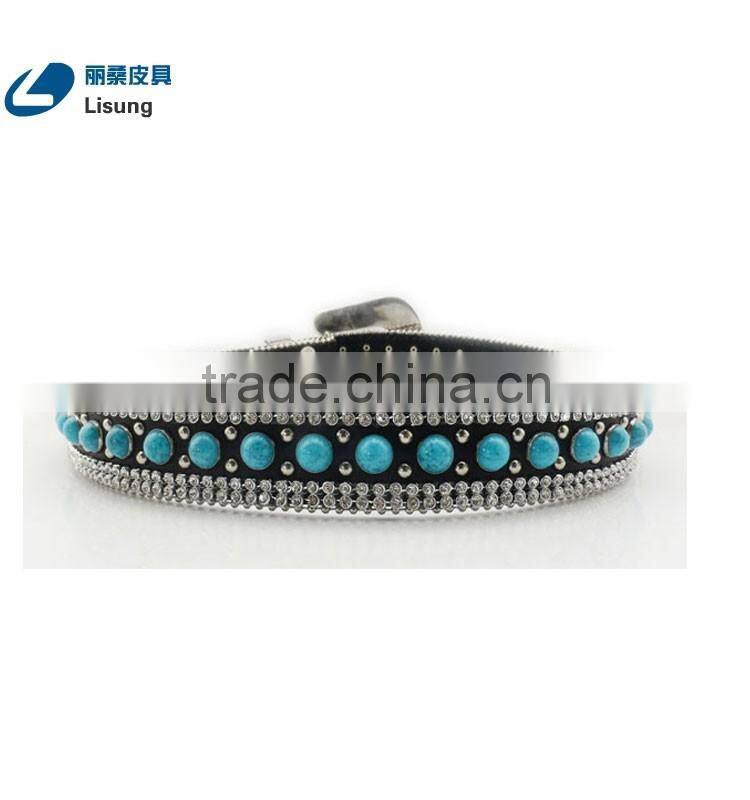 Fashion CowgirL Western Sparkling Turquoise Strass Chain Rhinestone Leather Belt