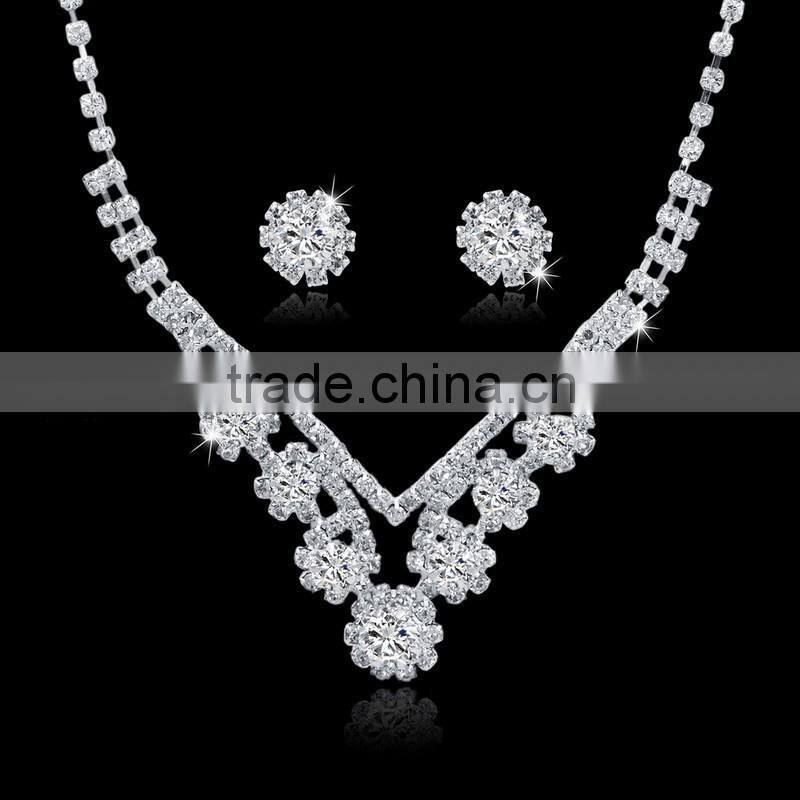 Fashion silver plated flower crystal diamond jewelry set