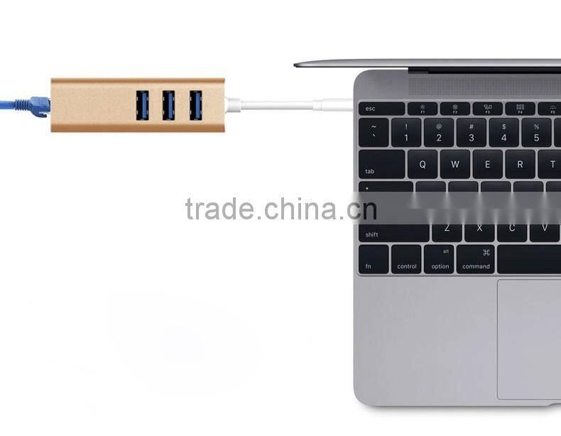 USB3.1 Type-C USB-C to RJ45 Ethernet LAN Adapter With 3 PortUSB Hub for notebook