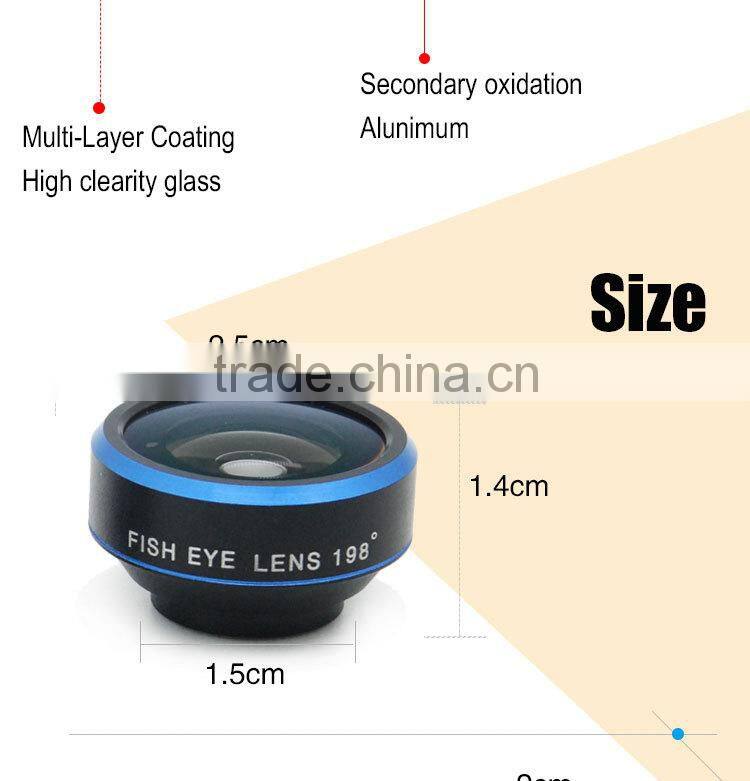 blade clip 198 degree fisheye lens 0.63x wide-angle 15x macro shot camera lens for iPhone 6s 5s 6 plus samsung s6 huawei p8 htc