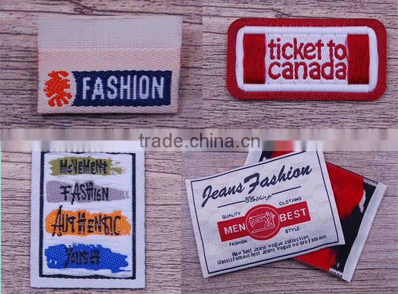Custom woven labels low minimum cheap cham woven private labels for clothing