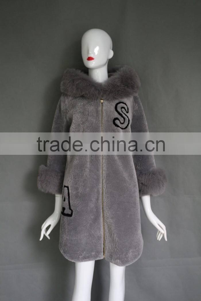 Korean women's merino sheep fur long cashmere coat & winter long fur coat with for girls