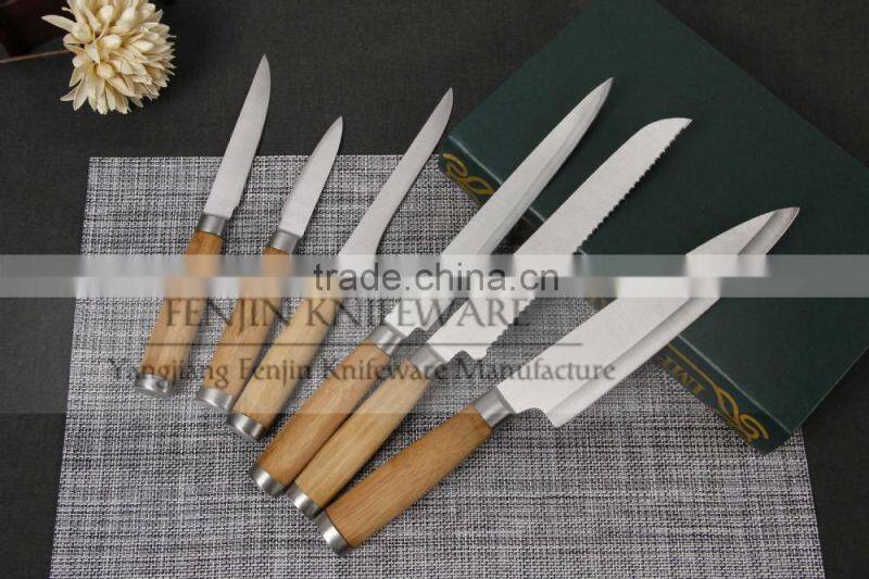 5pcs Bamboo Handle Stainless Steel Kitchen Knife