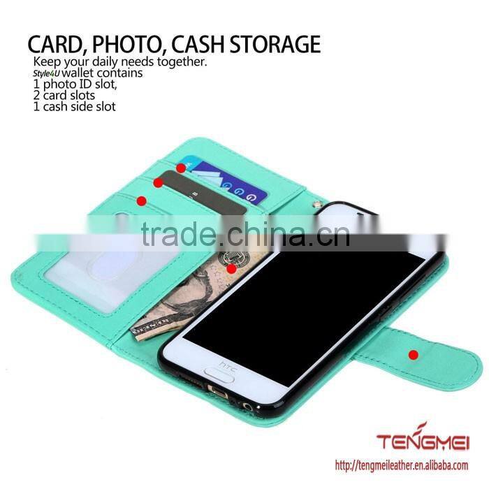 for HTC one A9 soft suede PU leather case, light green wallet case for HTC one A9