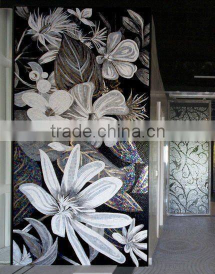 Decorative Lily Flower Glass Tile Mosaic Mural Patterns