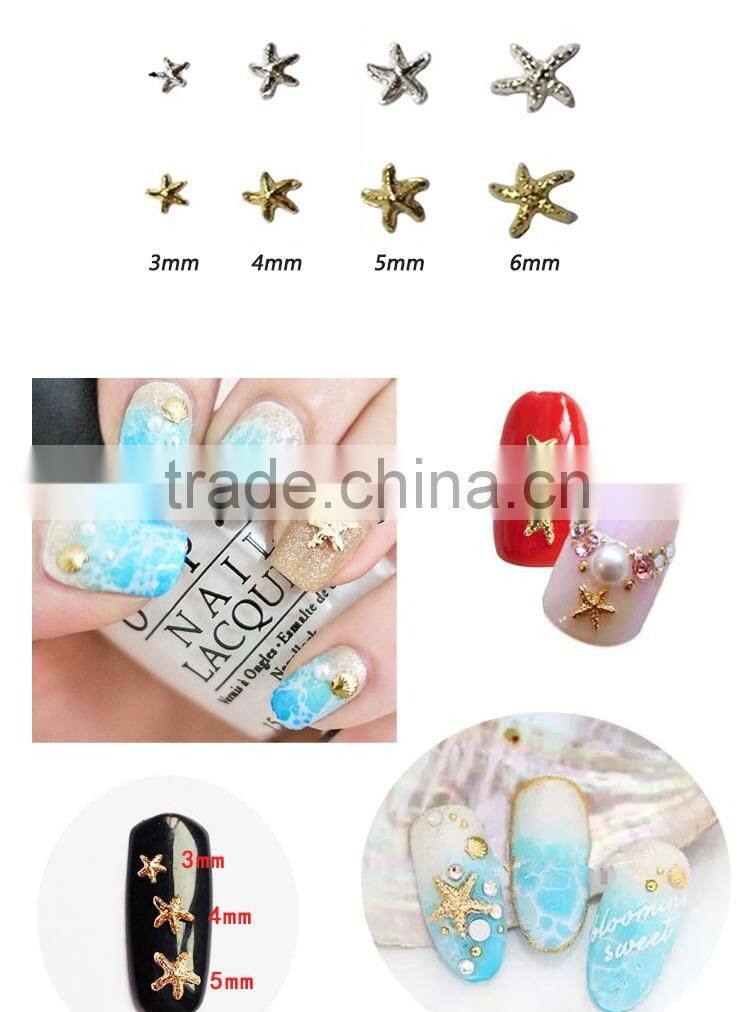 2016 most popular summer sea series metal nail parts, gold silver starfish 3D nail art decoration