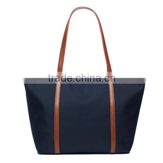 Hot selling 2016 nylon leather shopping bag simple design lady tote