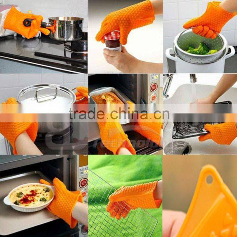 Non stick silicone glove/ silicone oven mitts for oven cooking/silicone oven gloves with fingers/bakery gloves