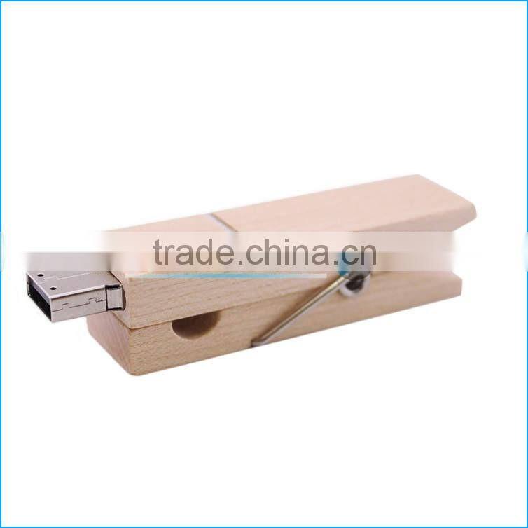 Custom engraving logo wood usb flash drive wooden clip USB key thumb drive 2.0 bulk 4GB/16GB/32GB/64GB/128GB