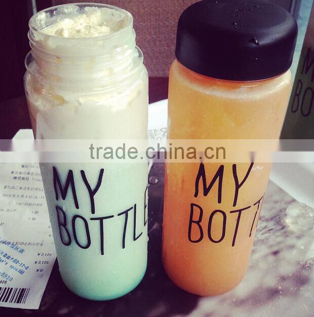 Korea Hot Sale Plastic Sports water bottle 500 ml my bottle With Black Cap