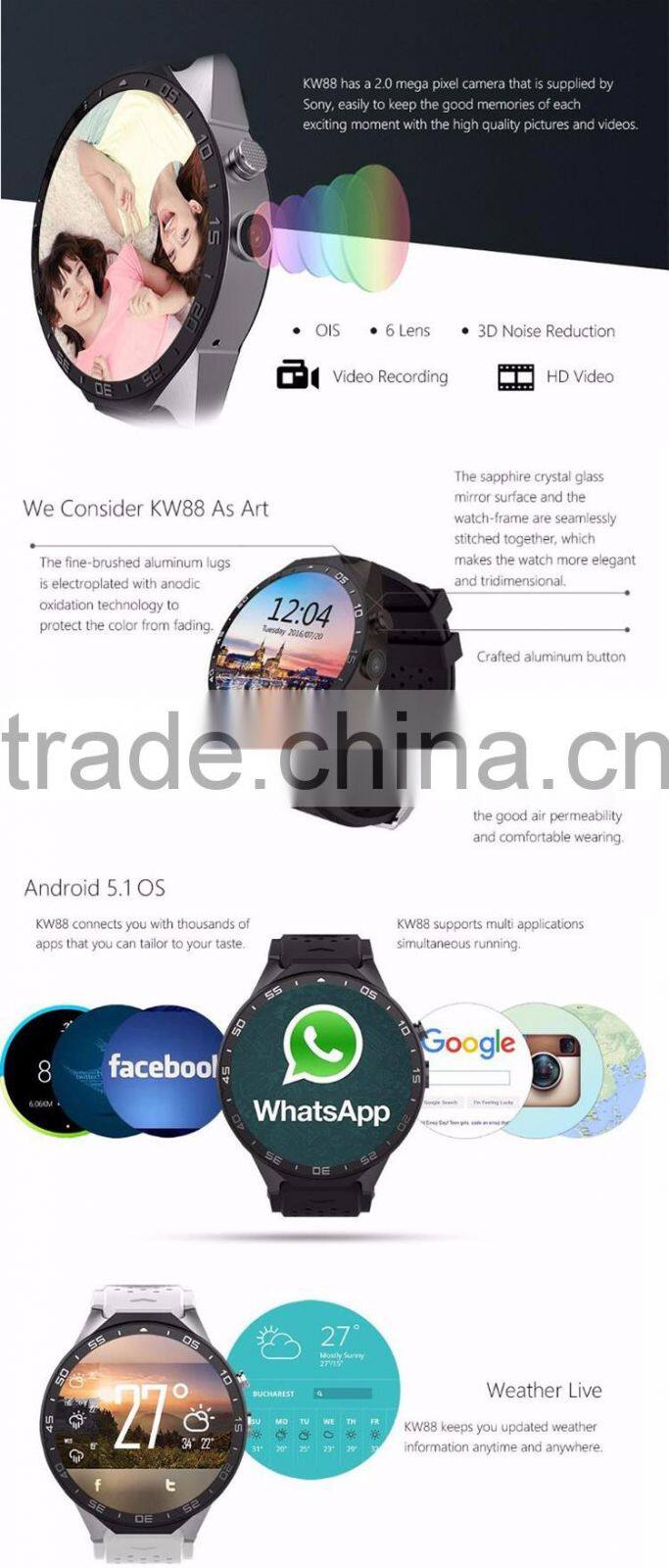 Wholesale wifi 3g watch touch screen gsm smart phone watch