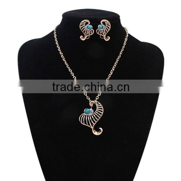 Fresh Jewelry Golden Heart Necklace Earring And Ring Sets
