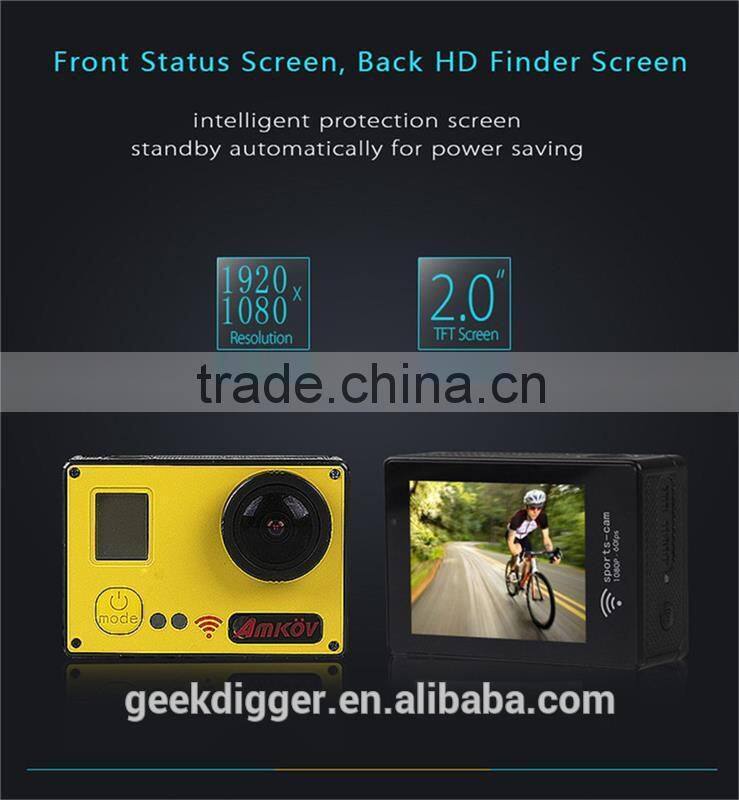 Yellow AMK7000S 4K 2.0" LCD 170 Degree Wide Angle Waterproof Wifi Action Camera with Remote Control Watch