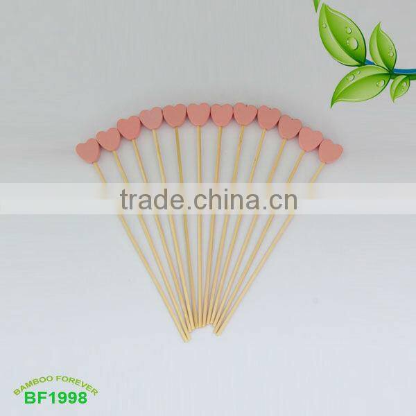 9cm Pink heartshape bamboo picks