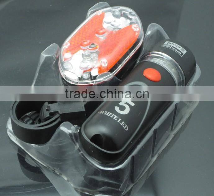 2015hot sale bicycle front light+rear light set 5LED super bright light set bicycle light set