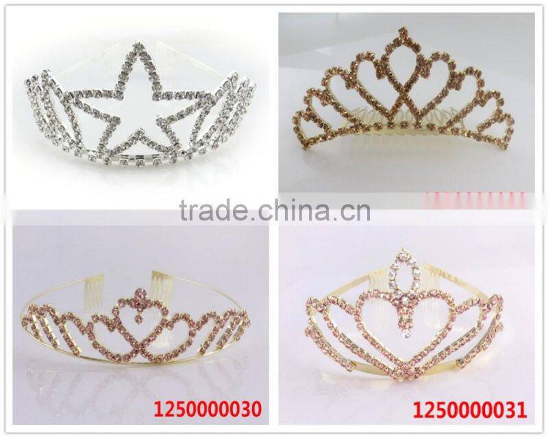 Luxury style big glass heat stone wedding cheap tiara