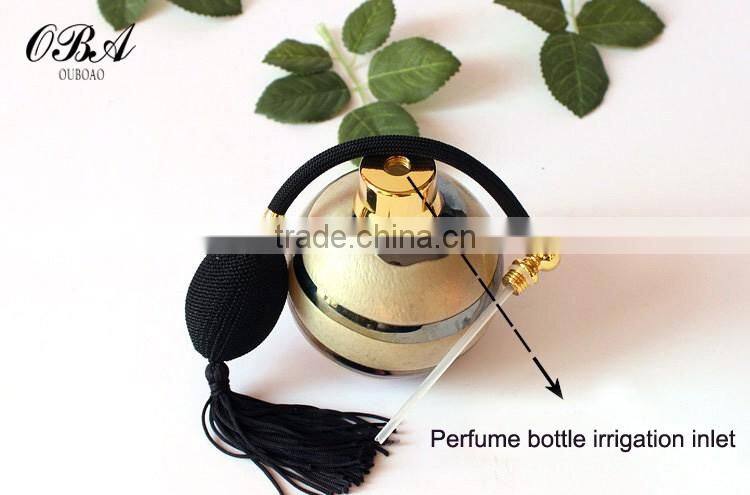 Handmade luxury european style creative air bag golden glass perfume bottle,Round empty gasbag spray glass bottle 100ml