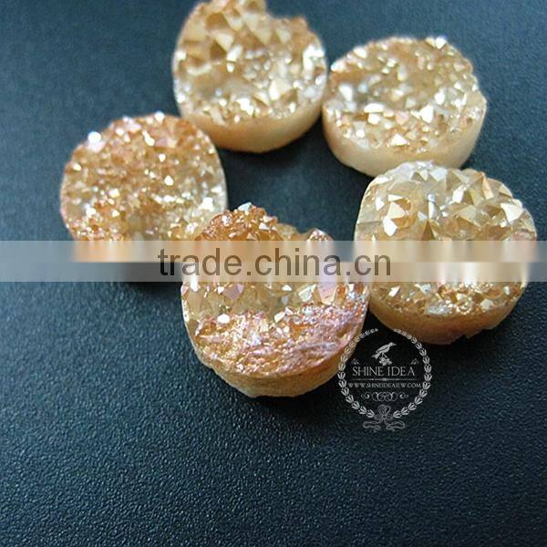 12MM champagne color plated druzy quartz irregular surface round stone cabochon for DIY earrings,rings supplies 4110124