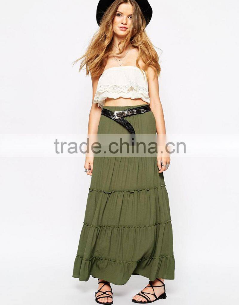 girls soft rayon long skirt Tiered Maxi Skirt layered long skirt