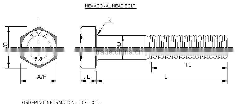 Hot DIP galvanizing bolt with nut for power transmission line