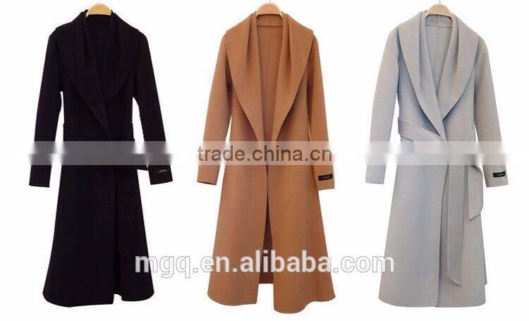 Hand sewn women's wool long coat 100% wool shawl collar with belt