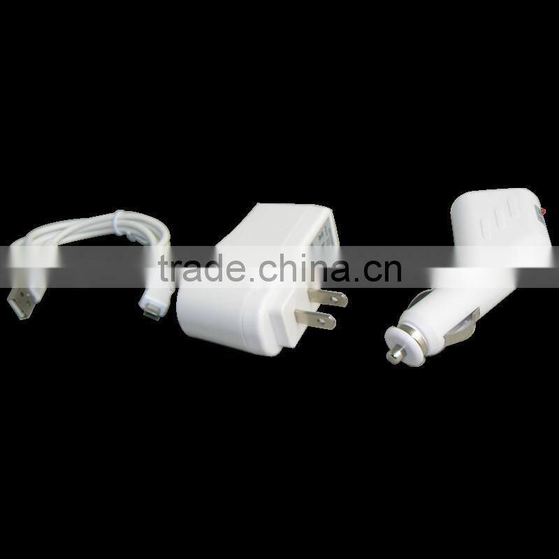 3 in 1 micro USB cable car charger adapter travel wall charger white