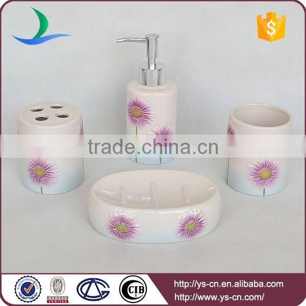 Beautiful Bathroom Toilet Ceramic Bath Set in Purple Sunflower Design
